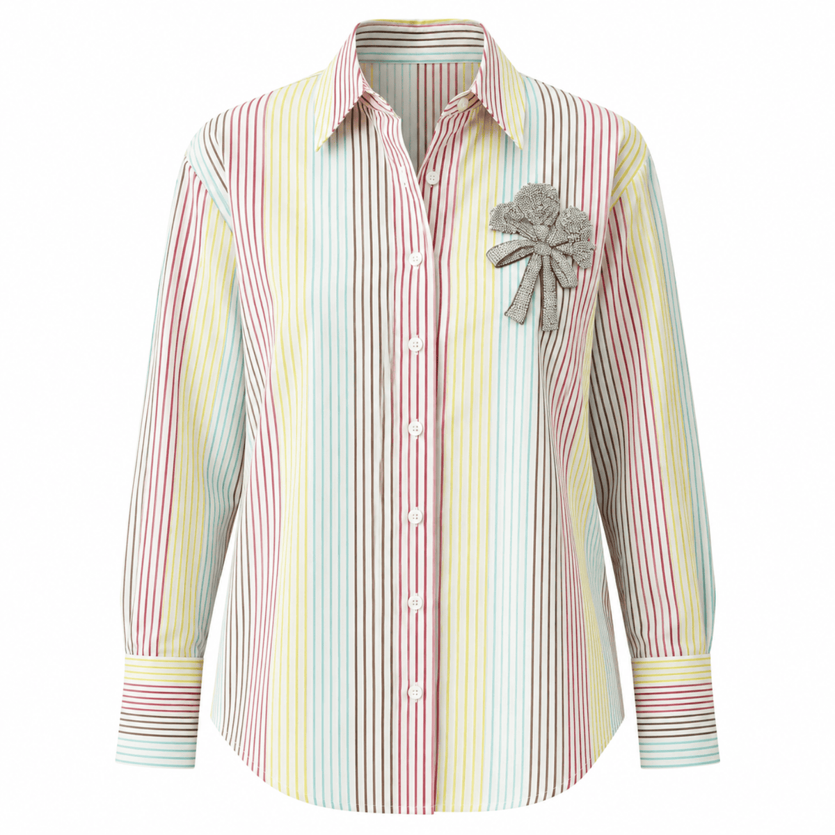 Fauve Long Sleeve Embroidered Cuffed Shirt - Multi Color