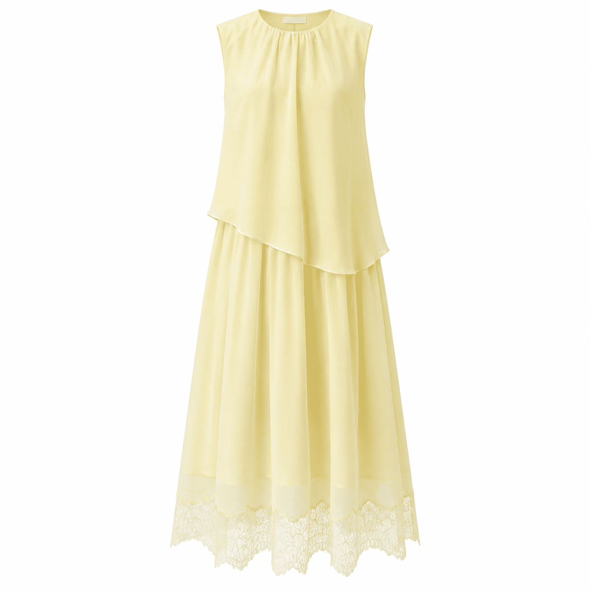 Alix Crew Neck Lace Hem Midi Dress - Yellow