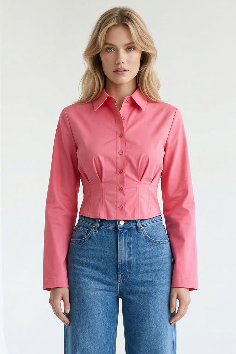 Long Sleeve Crop Shirt - PINK