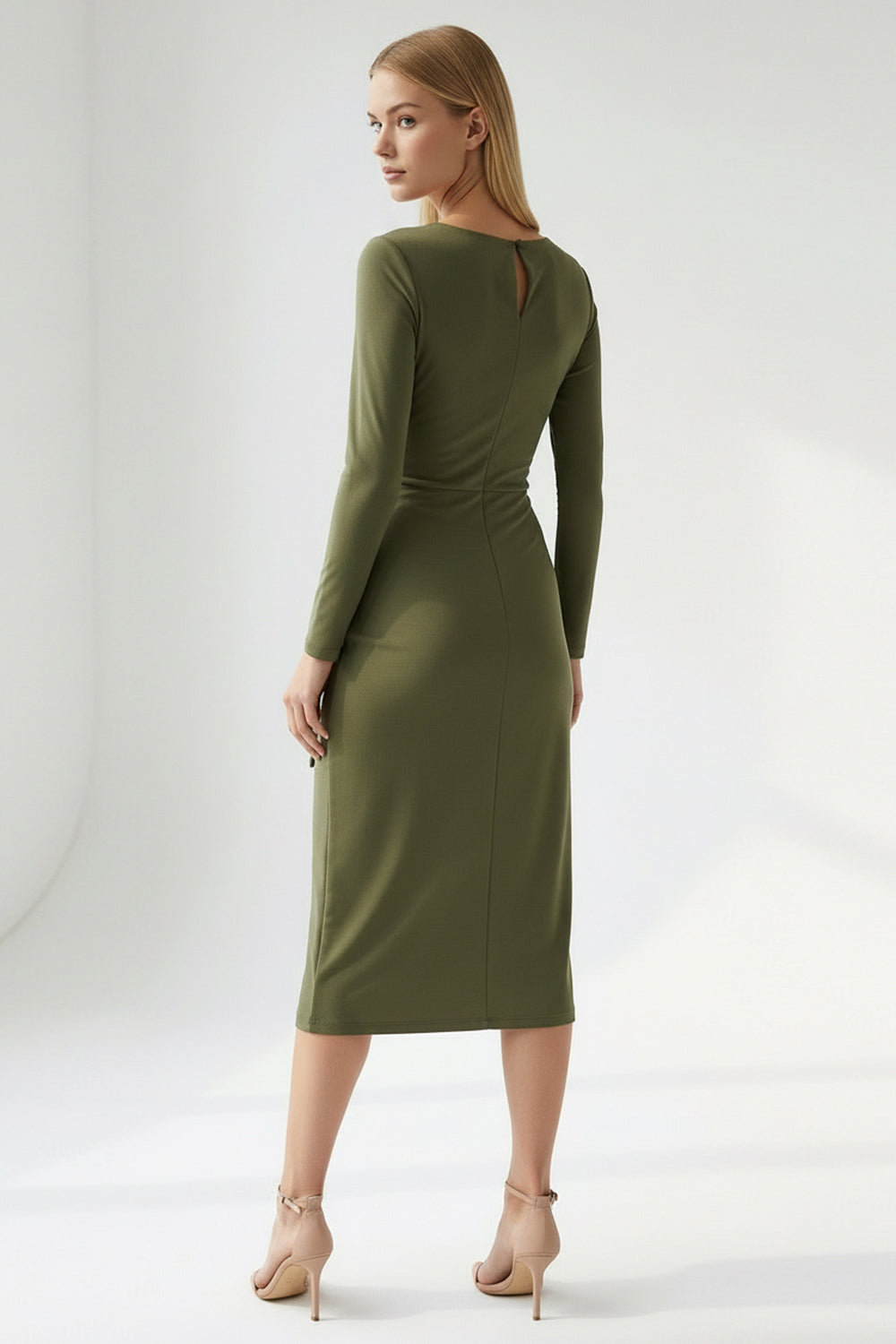 Crew Neck Knit Dress - KHAKI