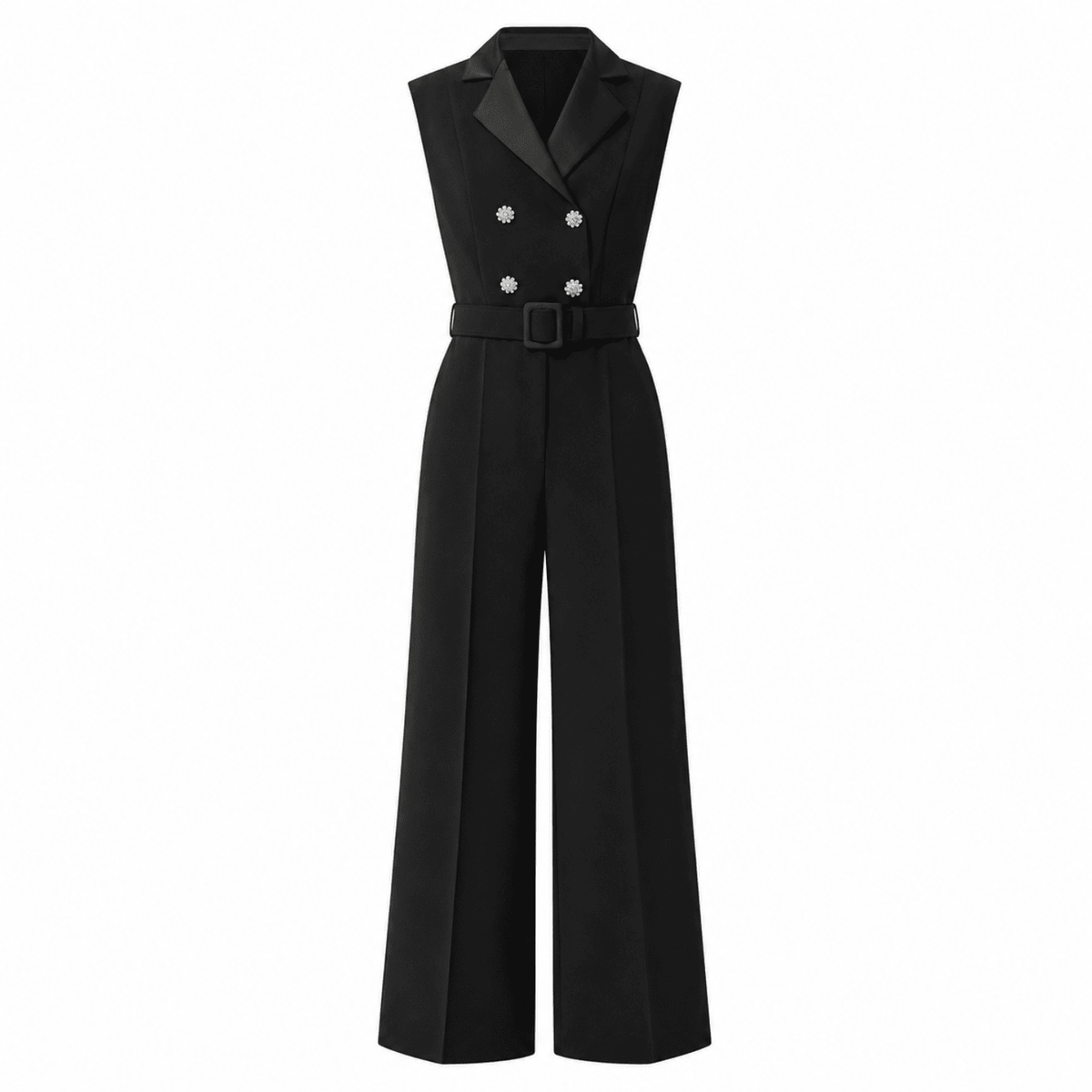 Onyx Sleeveless Shirt Collar Jumpsuit - BLACK
