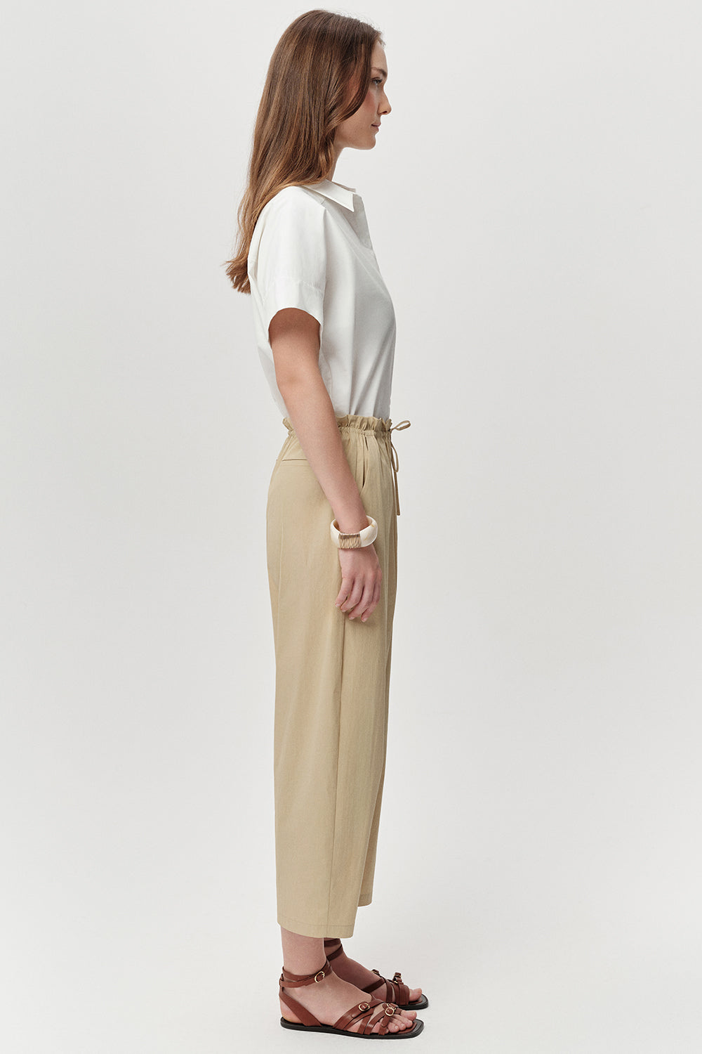Tapered Woven Trousers - BEIGE