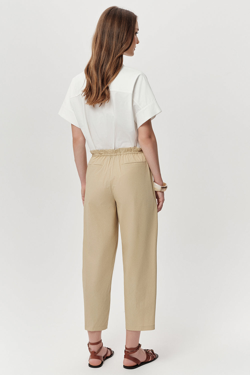 Tapered Woven Trousers - BEIGE