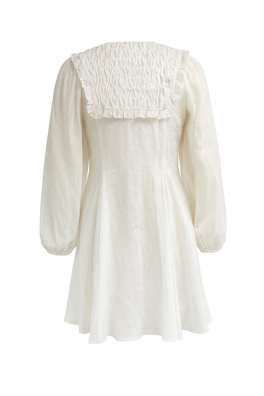 Long Sleeve Linen Mini Dress - WHITE