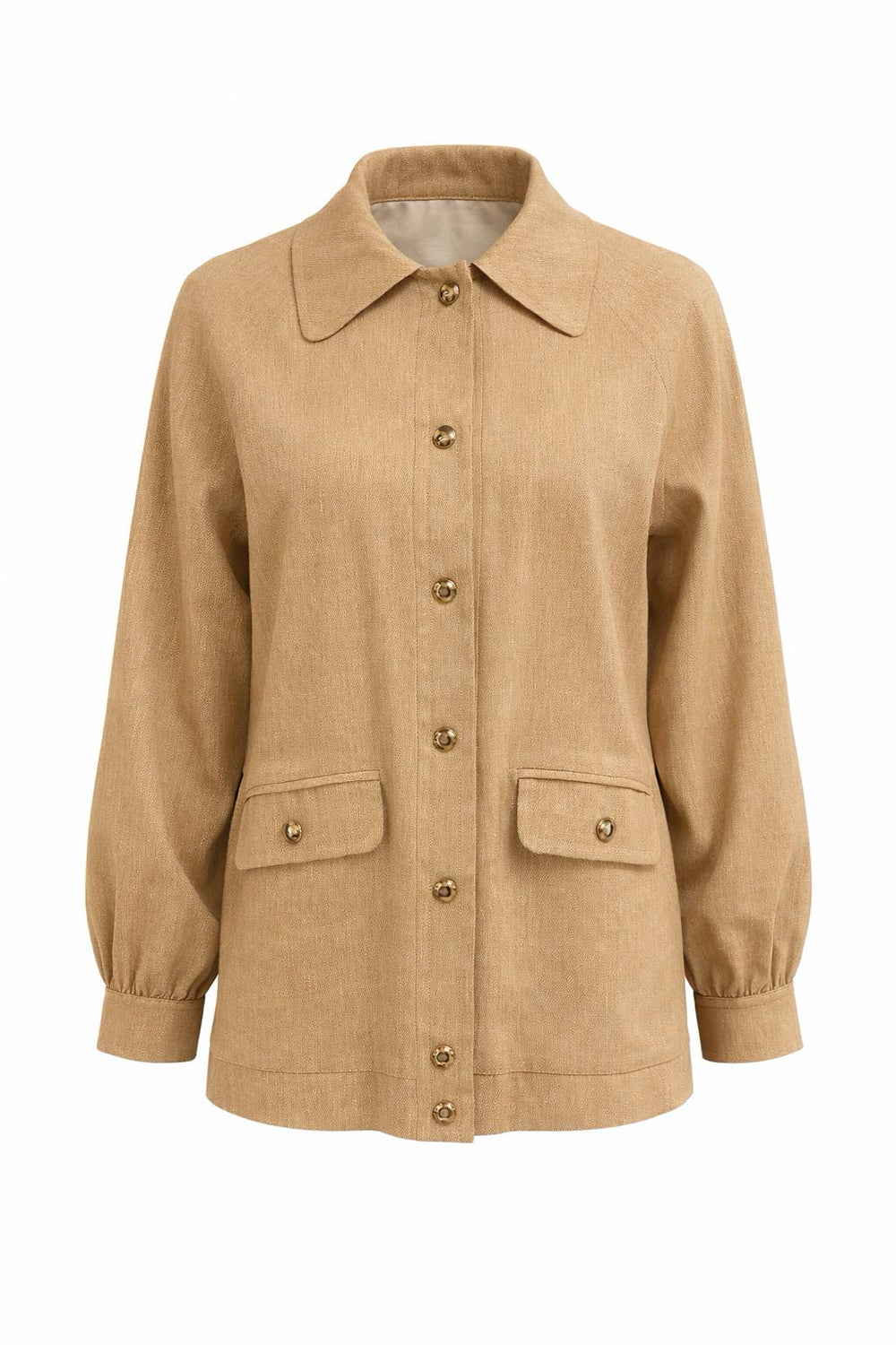 Shirt Collar Long Sleeve Jacket - CAMEL