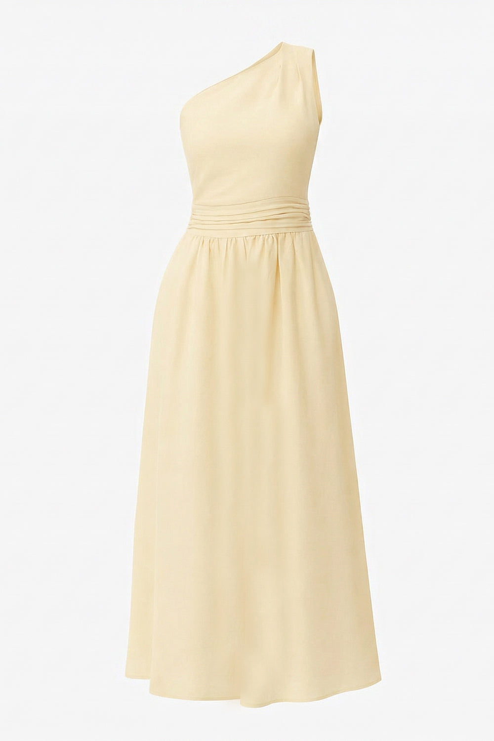 Elastic Waist Linen Blend Midi Dress - ECRU