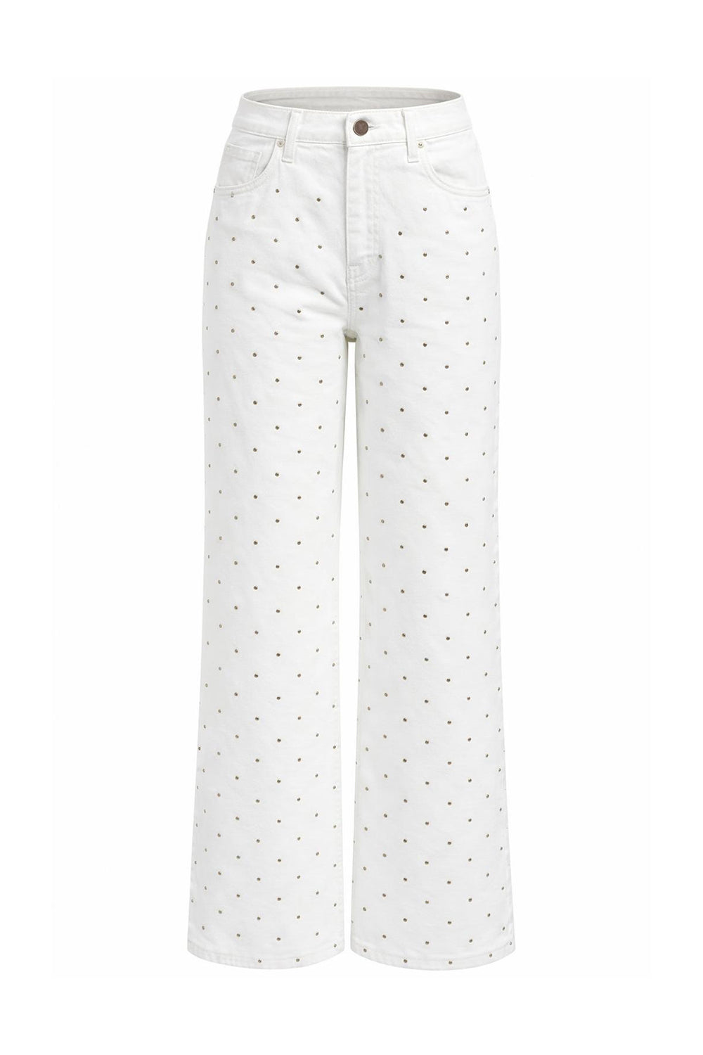 High Waisted Wide Leg Denim Jeans - WHITE