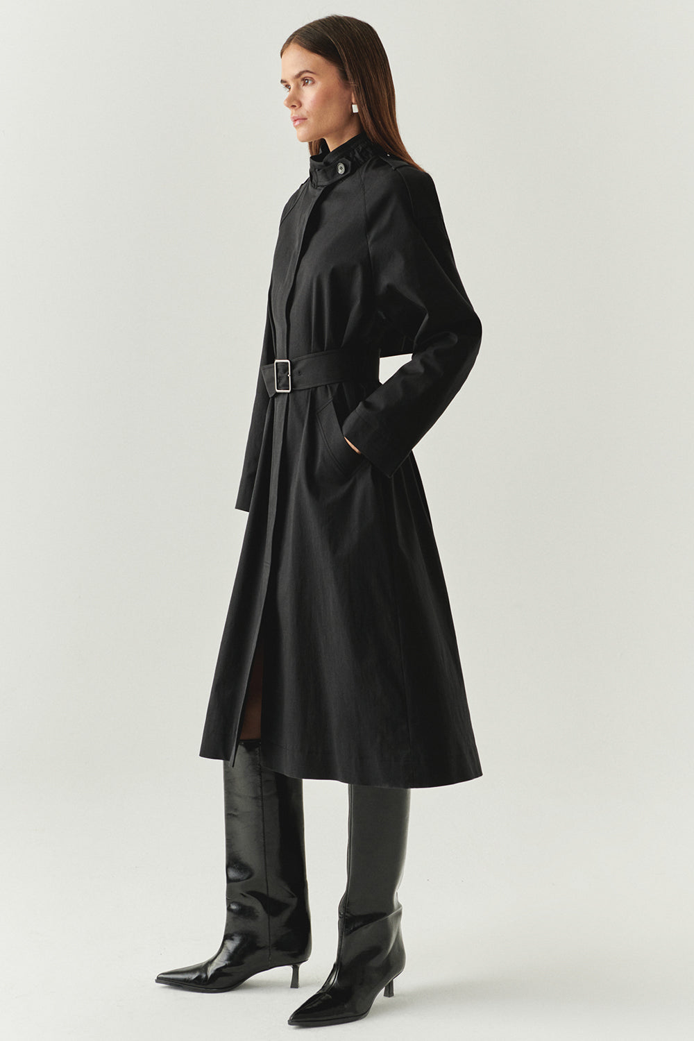 Angie Black High Neck Belted Trench Coat