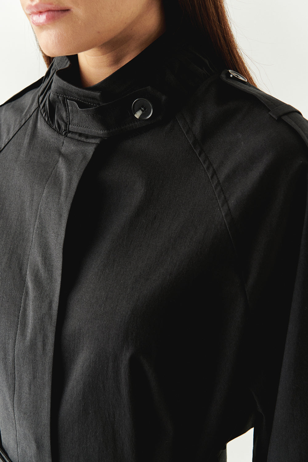 Angie Black High Neck Belted Trench Coat