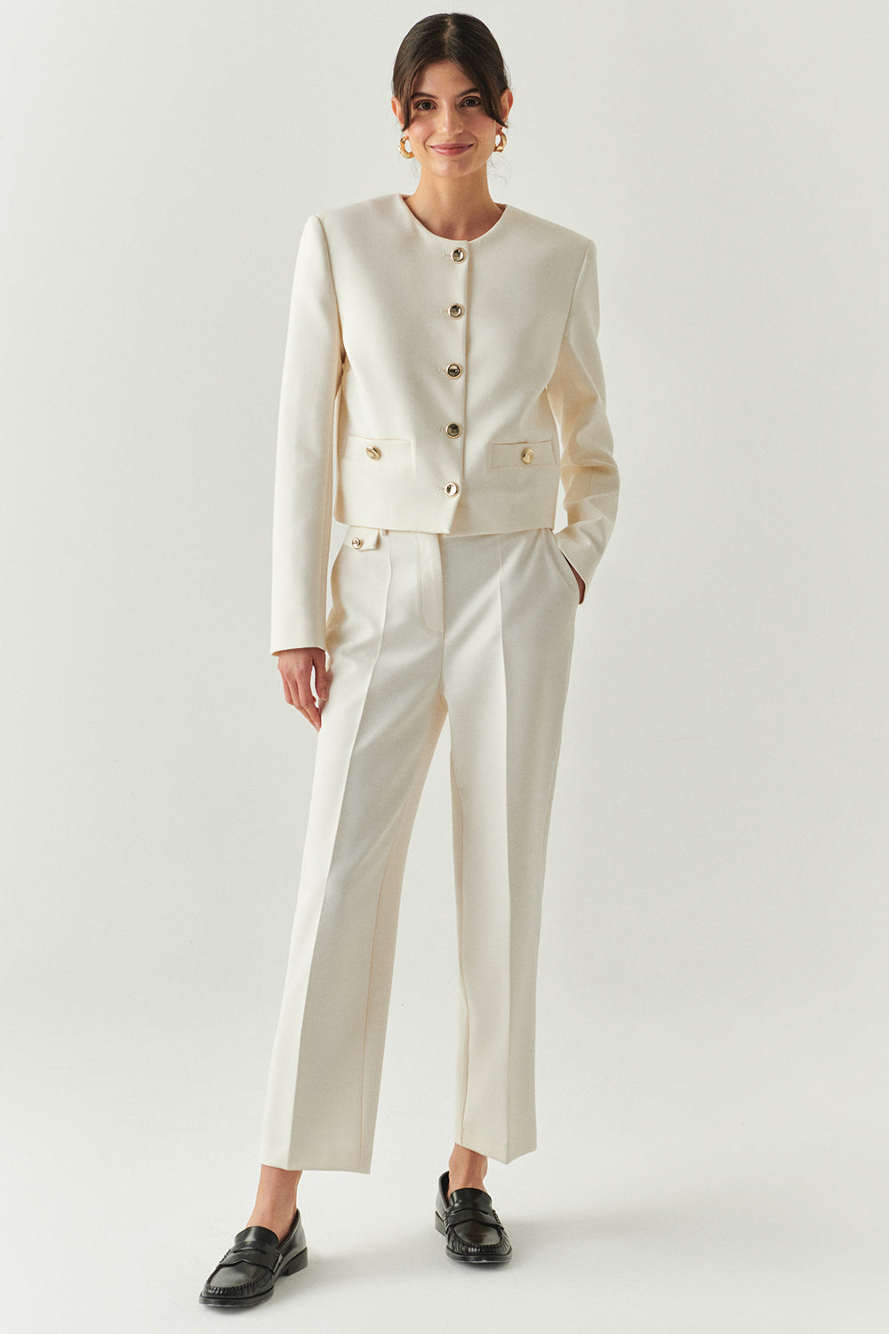 Marceline Tailored Crew Neck Jacket with Pockets