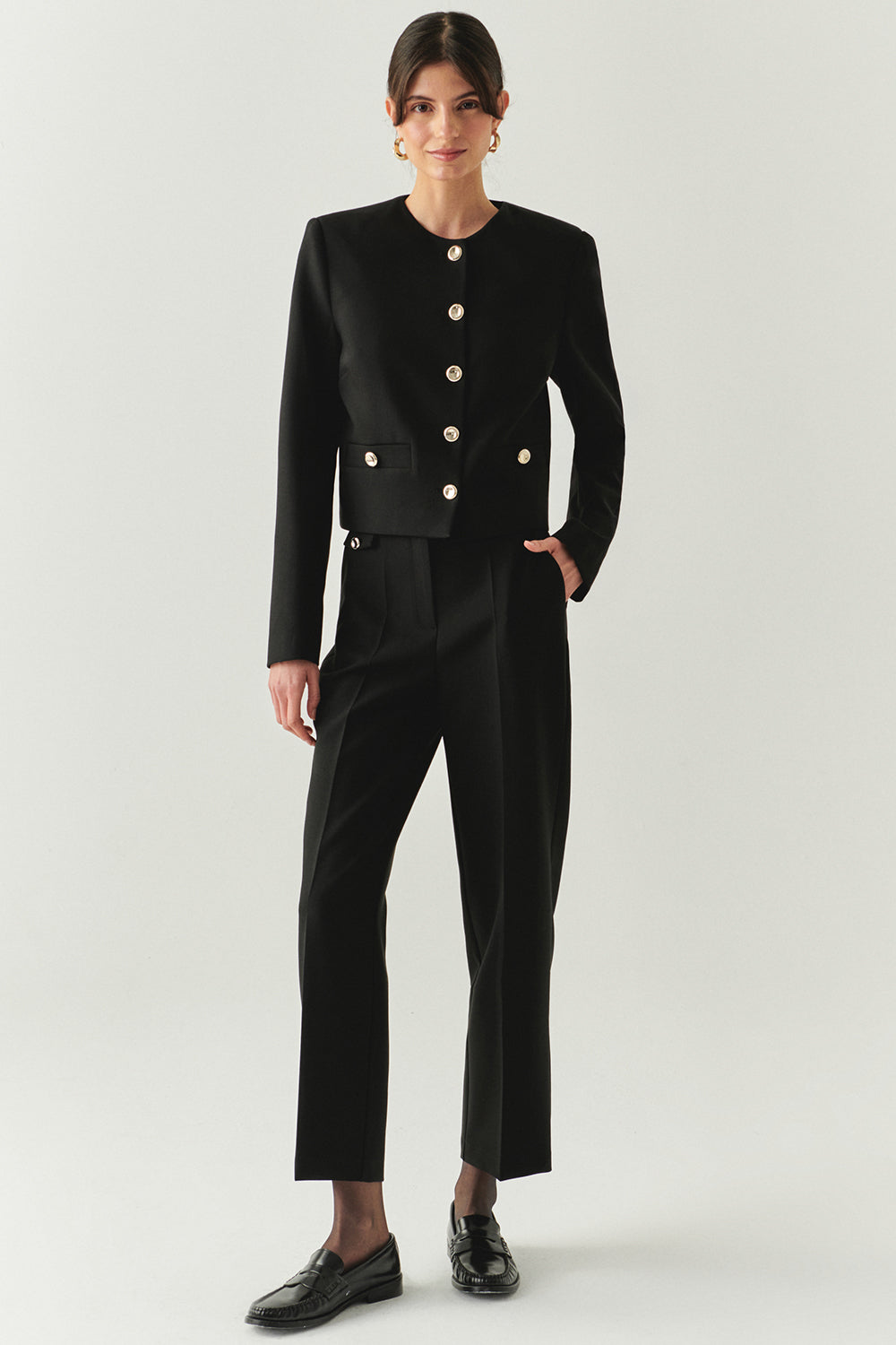 Marceline Tailored Crew Neck Jacket with Pockets