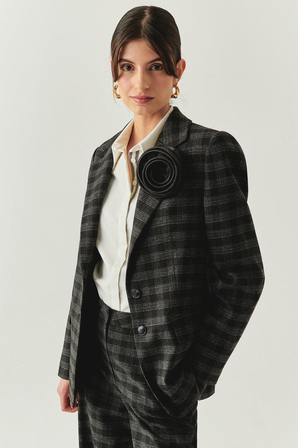 Amiri Anthracite Plaid Collar Jacket with Pockets