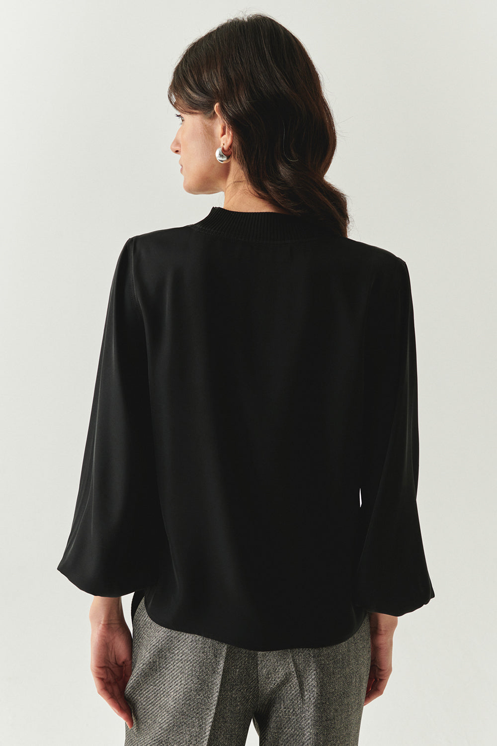 Joelle Black Long Sleeve High Neck Blouse