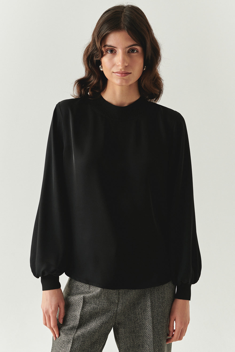 Joelle Black Long Sleeve High Neck Blouse