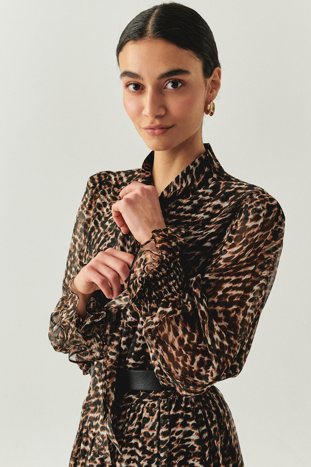 Kara Chiffon Sheer Long Sleeve High Neck Blouse