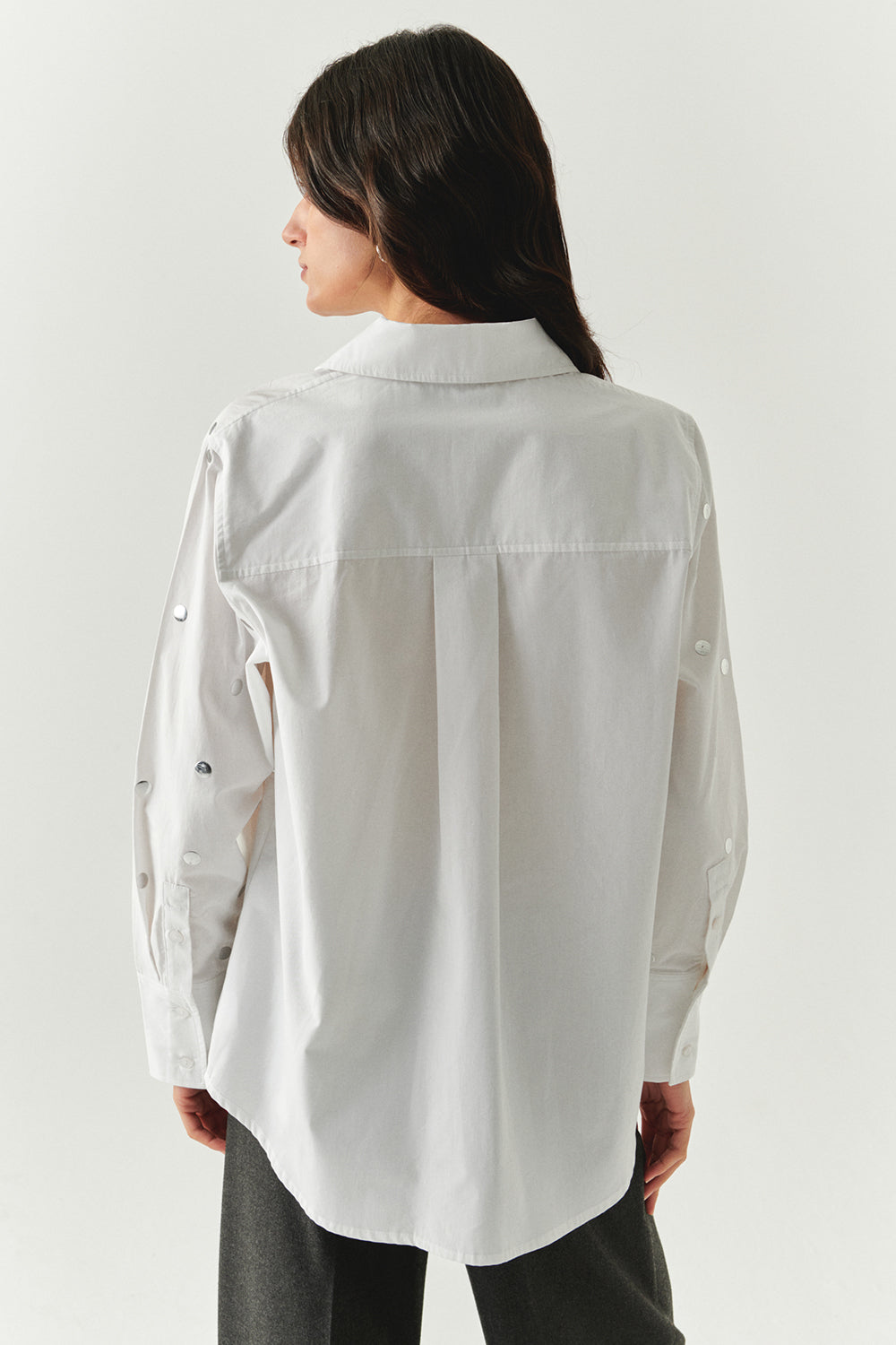 Murphy Ecru Studded Cotton Shirt with Classic Collar and Long Sleeves