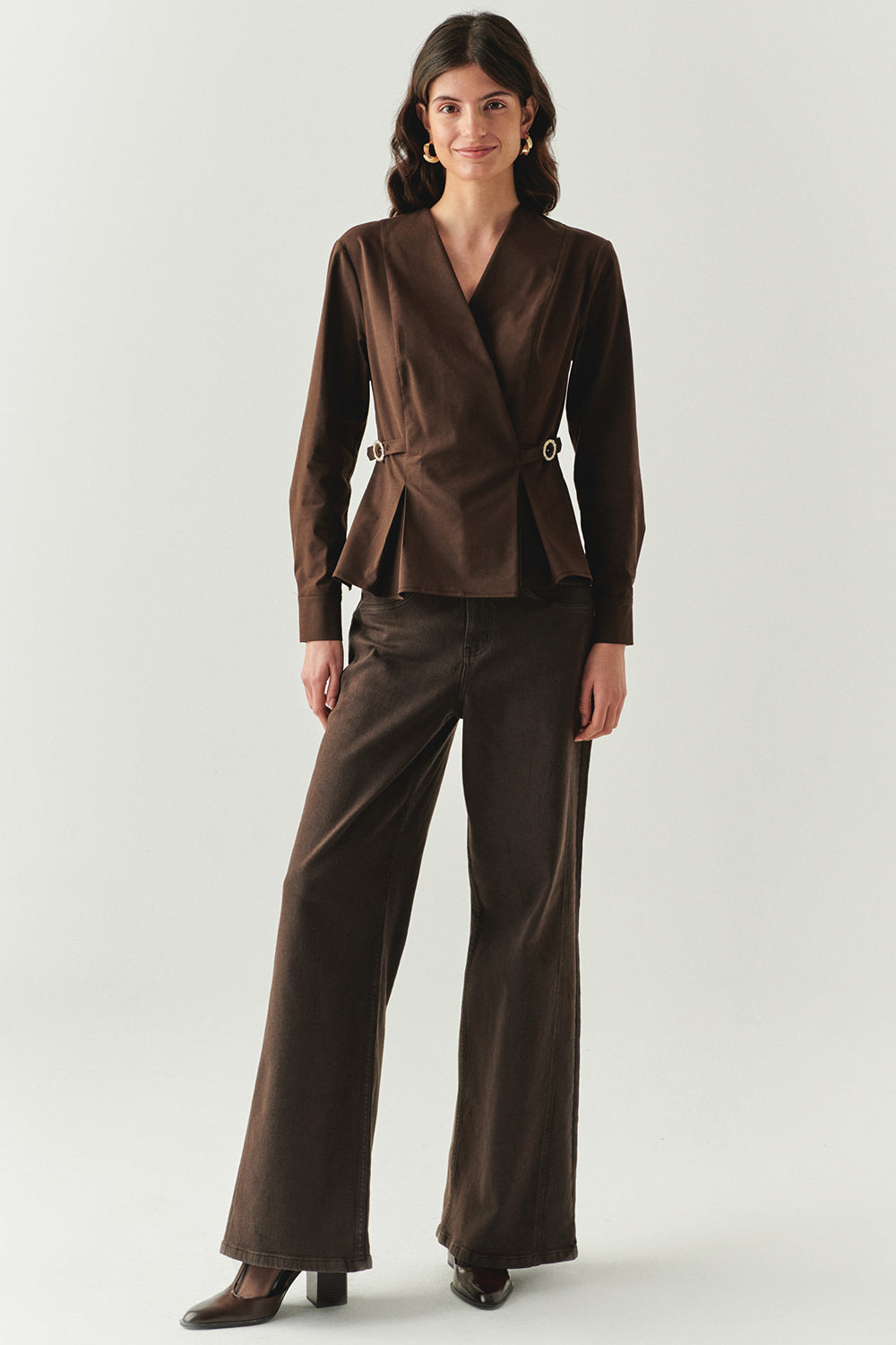 Ashlynn Belted-Lapel Blouse