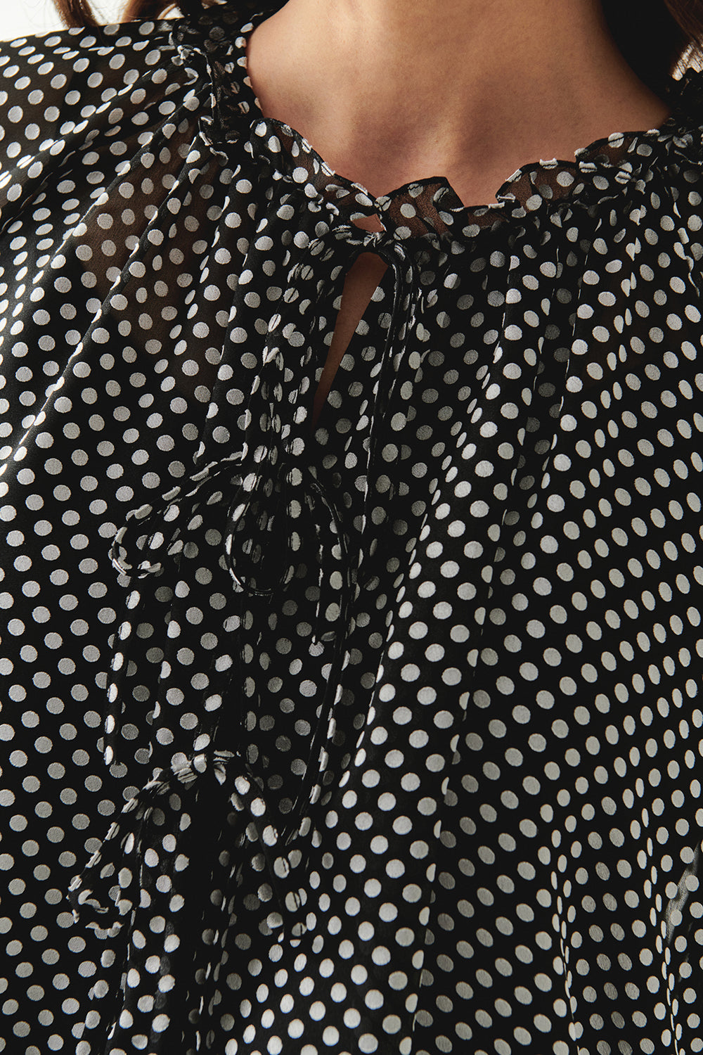 Polka Dot Long Sleeve Tie Detail Regular Grey Black Shirt Grey Black Shirt