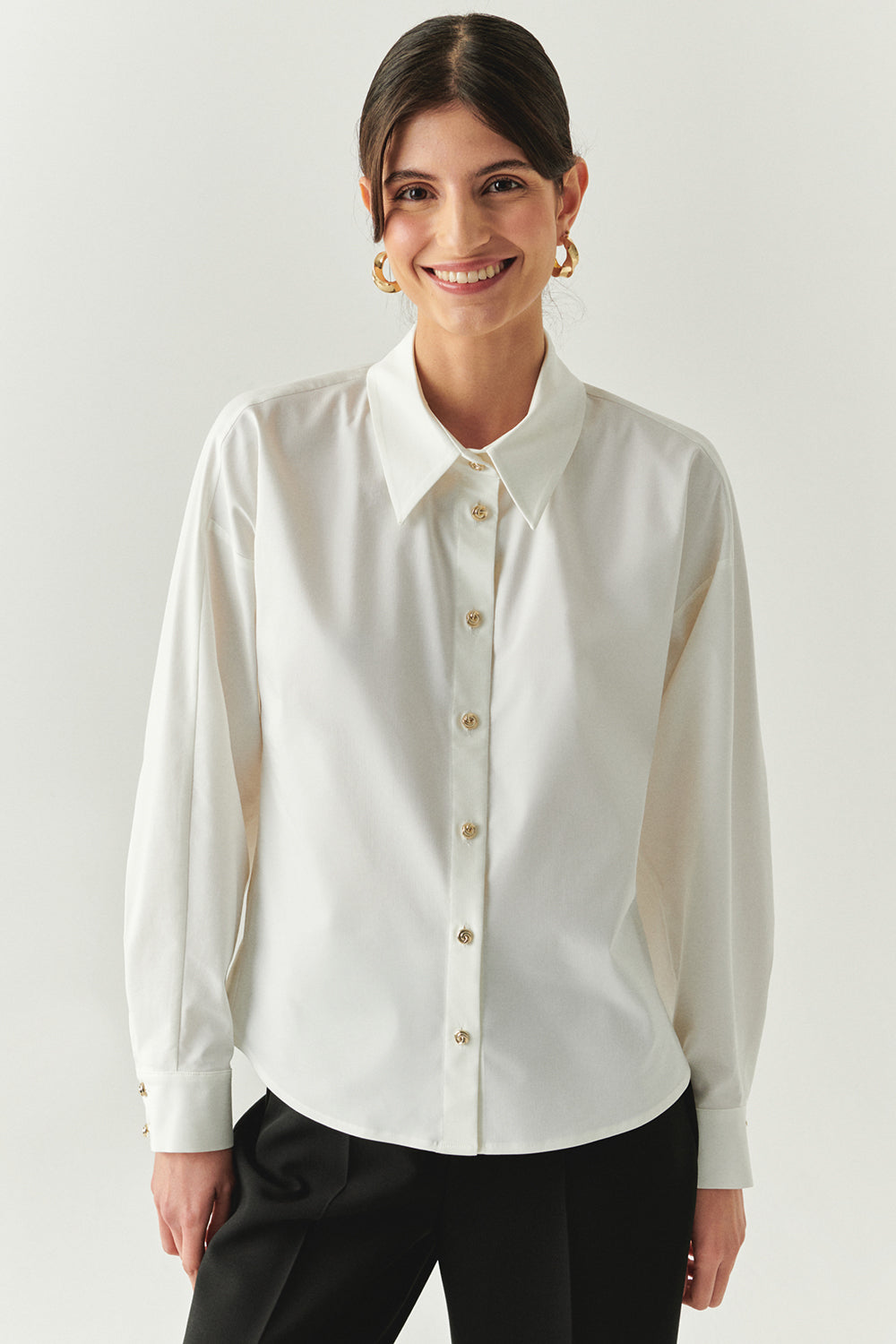 Gold Buttoned Long Raglan Sleeve Regular Bone Shirt Bone