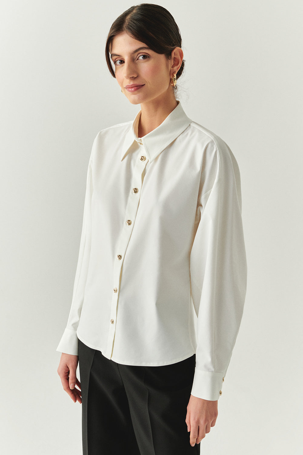 Gold Buttoned Long Raglan Sleeve Regular Bone Shirt Bone