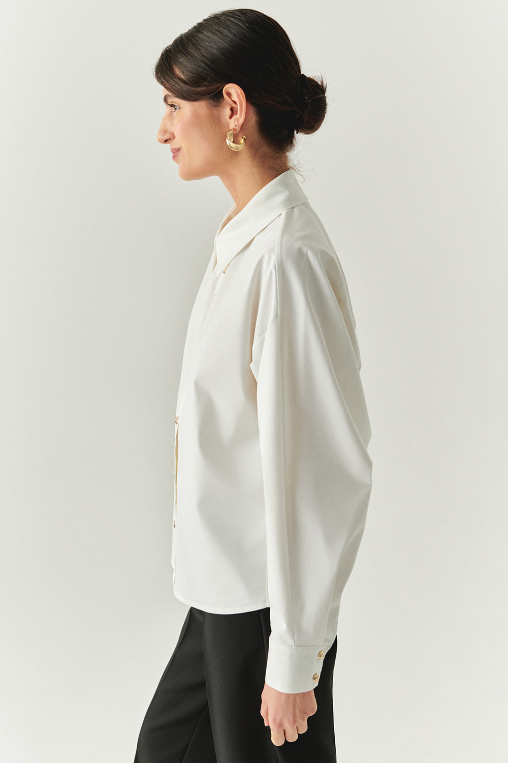 Gold Buttoned Long Raglan Sleeve Regular Bone Shirt Bone