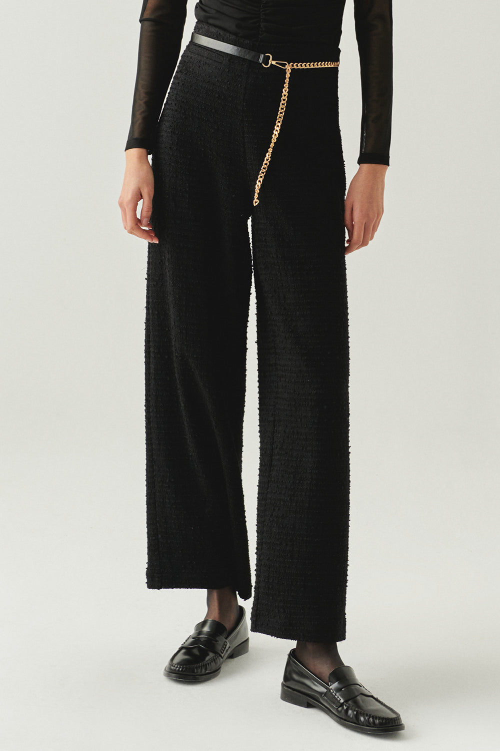 Yamileth Black Textured Zip-Waist Pocketed Pants