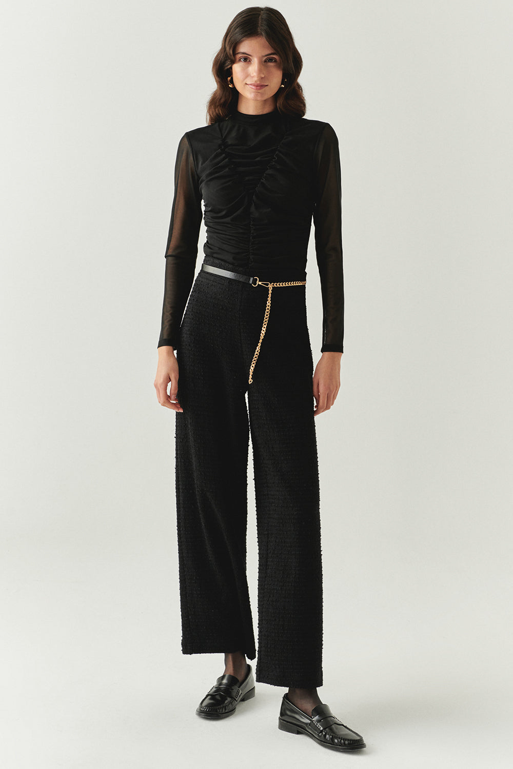 Yamileth Black Textured Zip-Waist Pocketed Pants