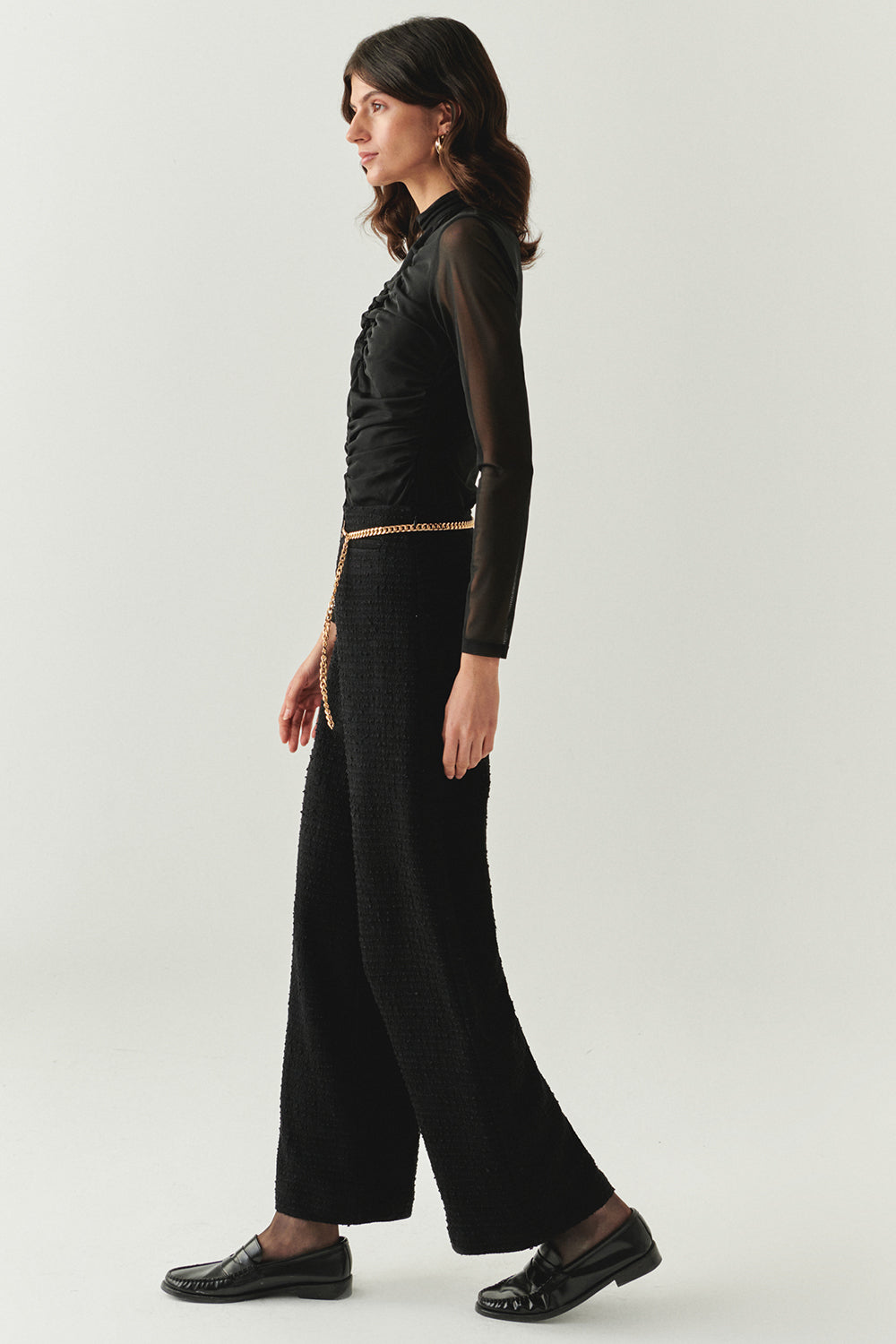 Yamileth Black Textured Zip-Waist Pocketed Pants