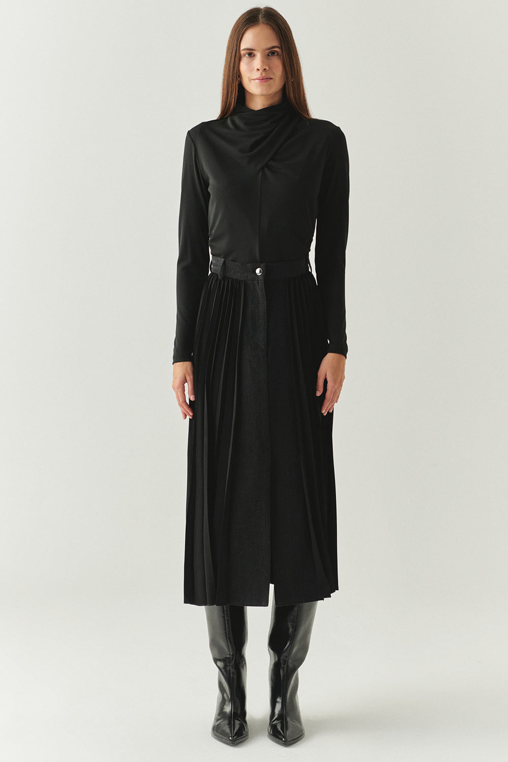 Florence Black Pleated Maxi Skirt