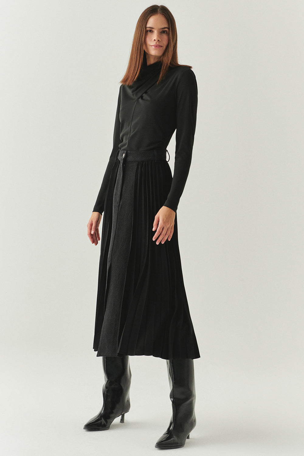 Florence Black Pleated Maxi Skirt