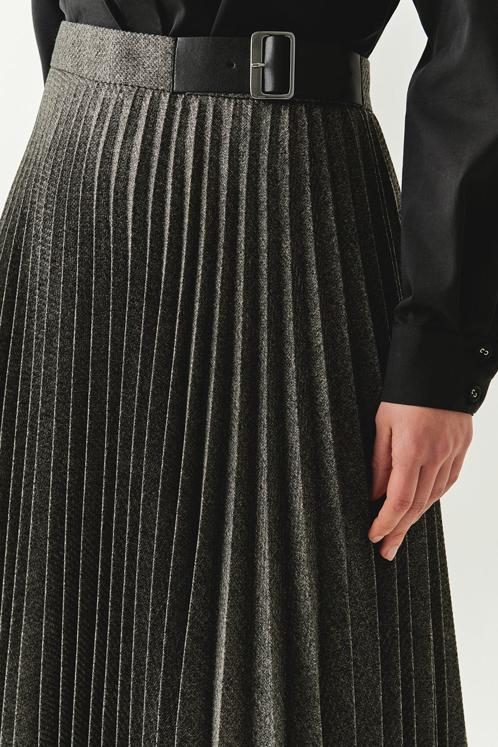 Jayda Grey Pleated Midi Skirt