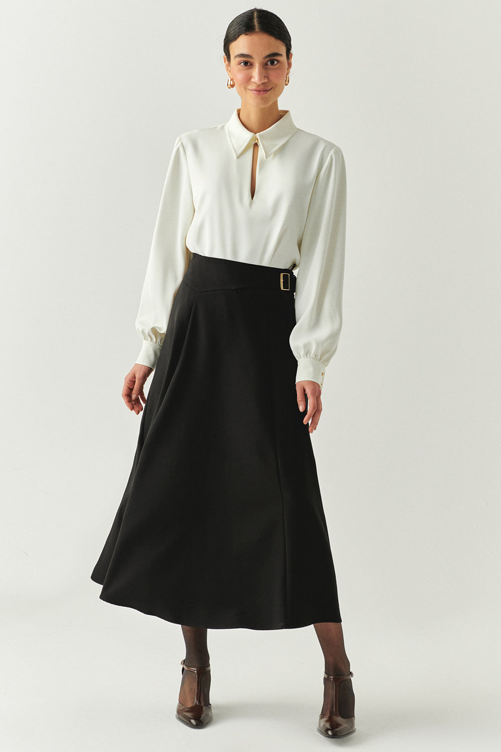 Sol Black Flared Midi Skirt