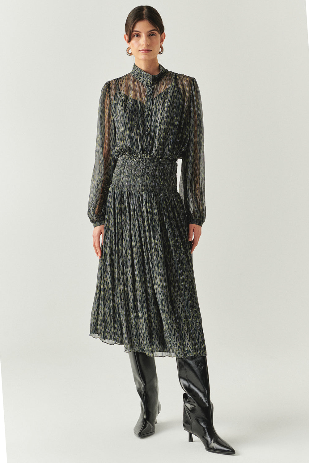 Vada Chiffon Printed Pleated Midi Skirt