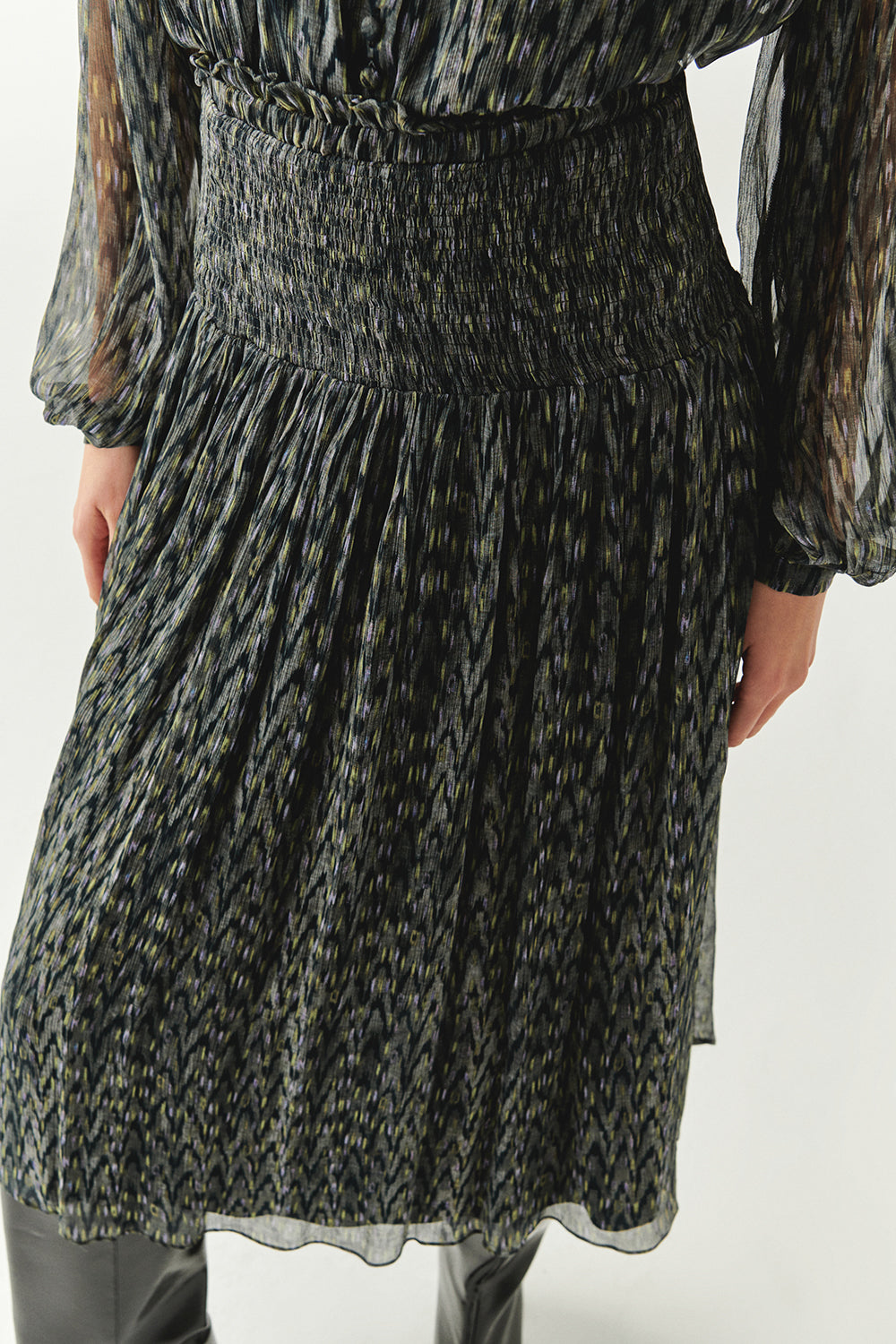 Vada Chiffon Printed Pleated Midi Skirt