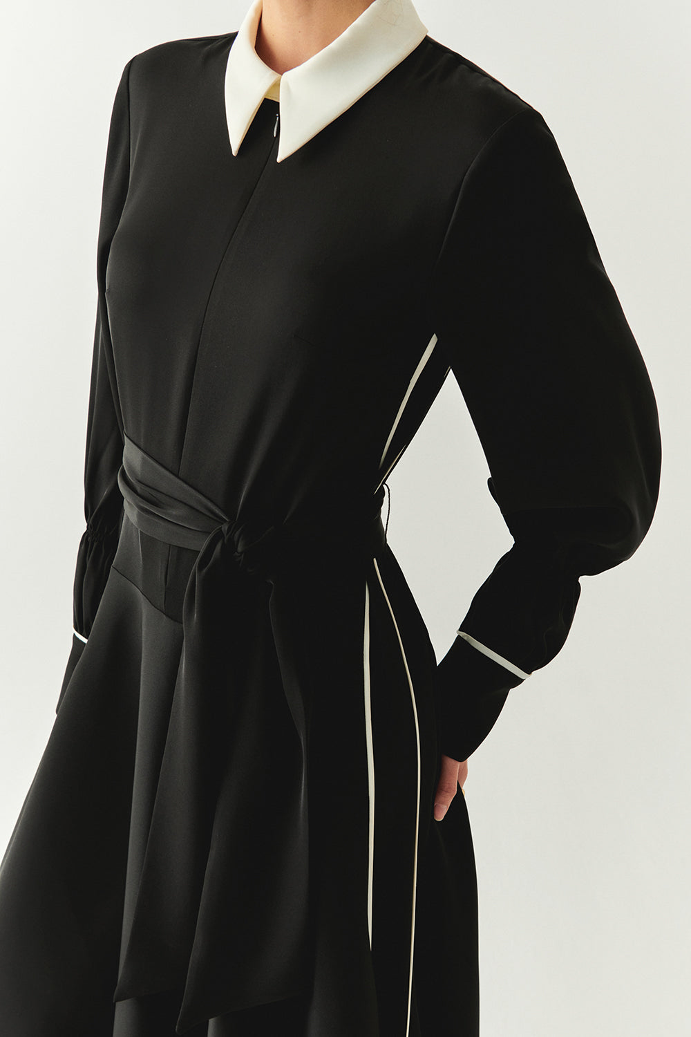 Journi Black Shirt Dress with White Collar and Piping