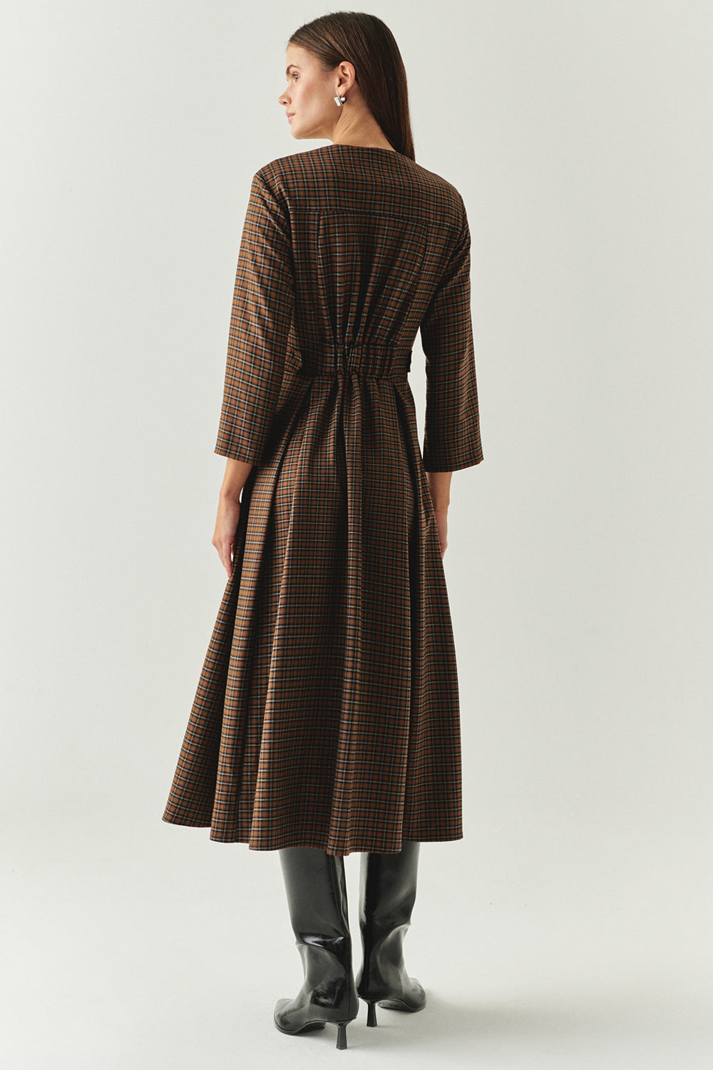 Aila Multi Print 3/4 Sleeve Notched Lapel Dress with Pockets and Belted Waist