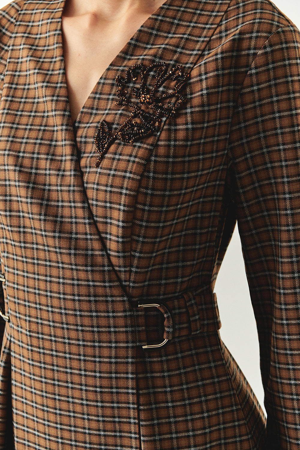 Aila Multi Print 3/4 Sleeve Notched Lapel Dress with Pockets and Belted Waist
