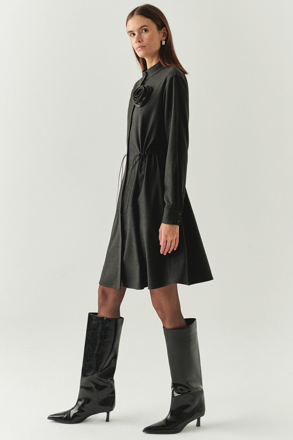 Denver Grey Long Sleeve High Neck Dress with Pockets