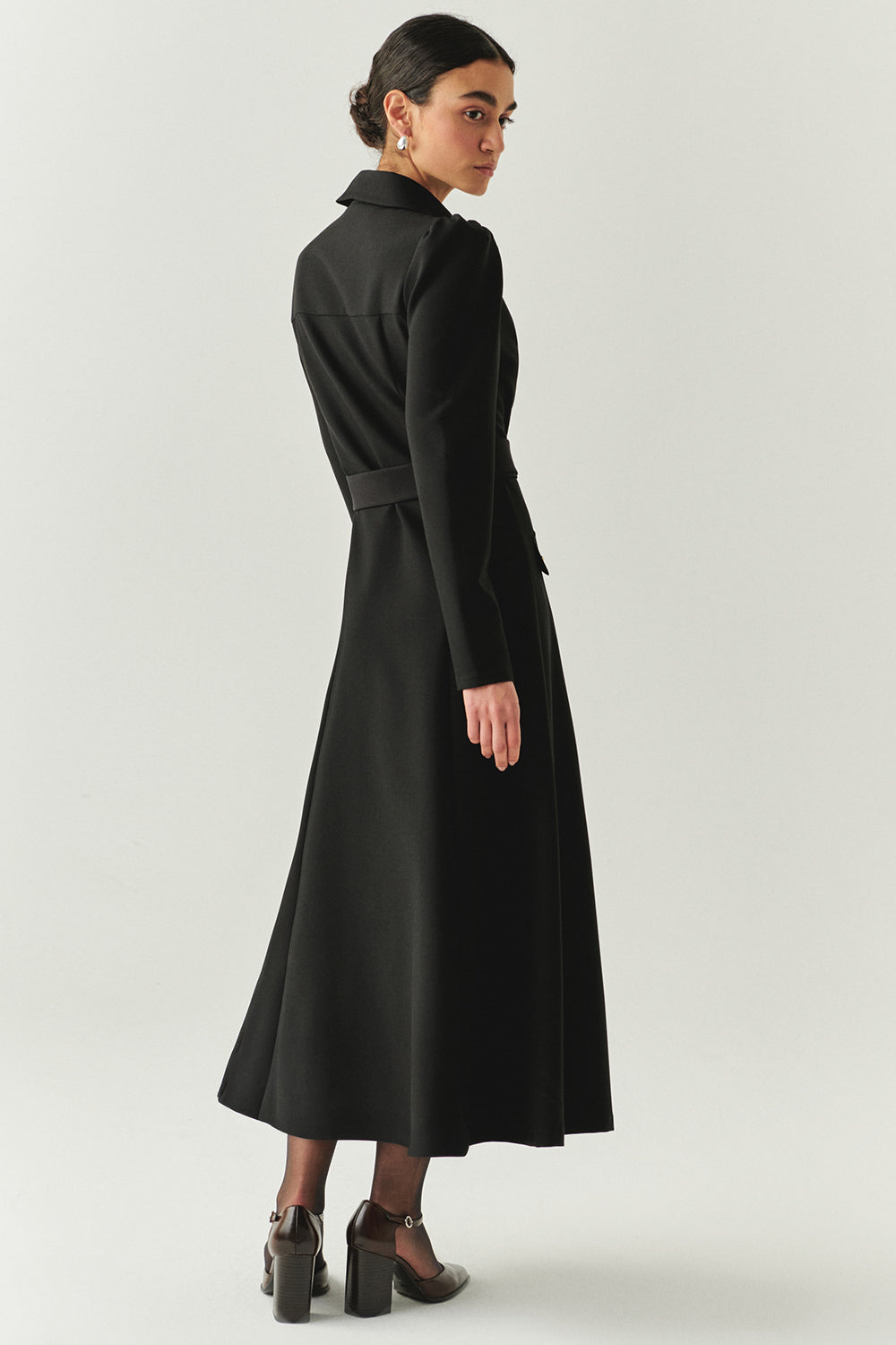 Bailee Belted Long Sleeve Shirt Collar Dress with Pockets