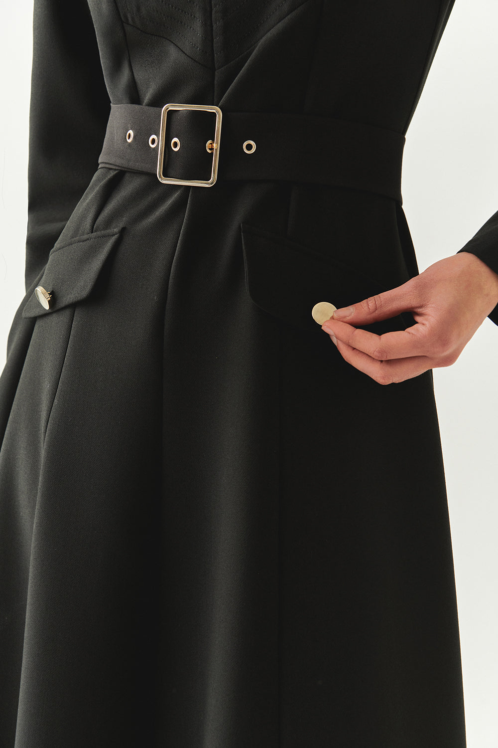 Bailee Belted Long Sleeve Shirt Collar Dress with Pockets