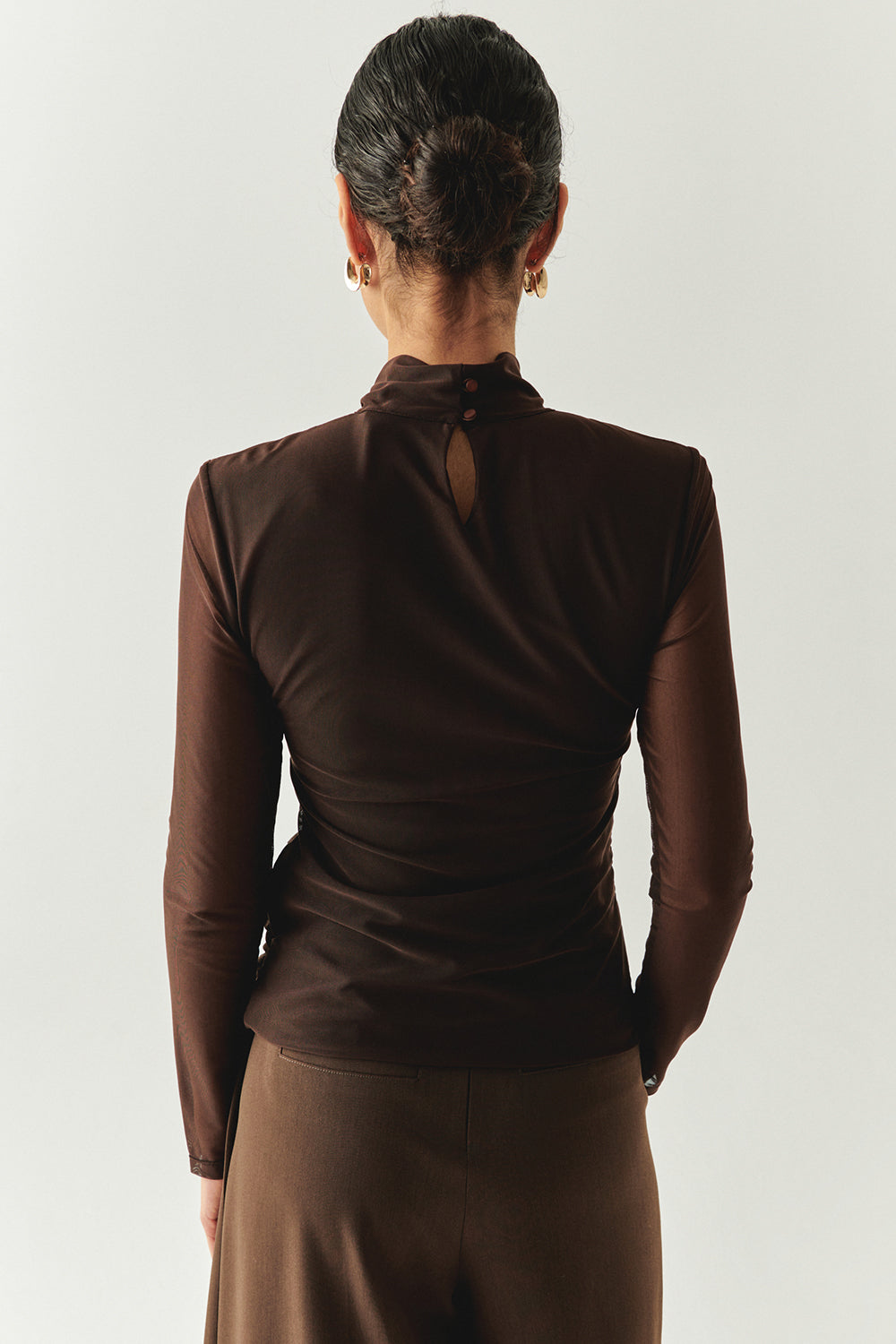 Drew Draped Mesh Turtleneck Blouse