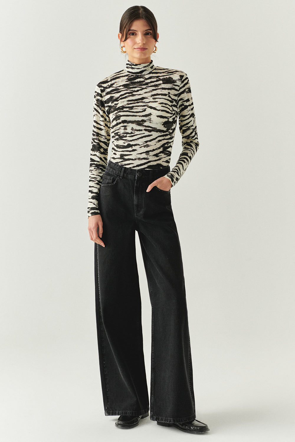 Laylani Zebra Print Turtleneck Knit Top