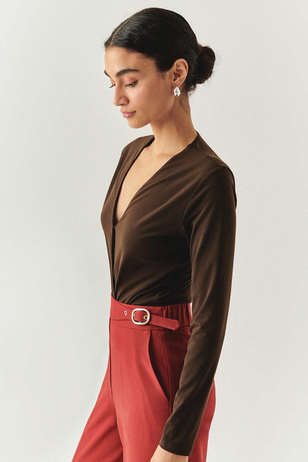 Meilani V-Neck Long Sleeve Knit Bodysuit