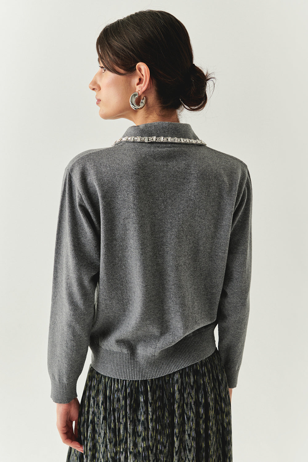 Maleah Pearl Trim Collar Long Sleeve Sweater