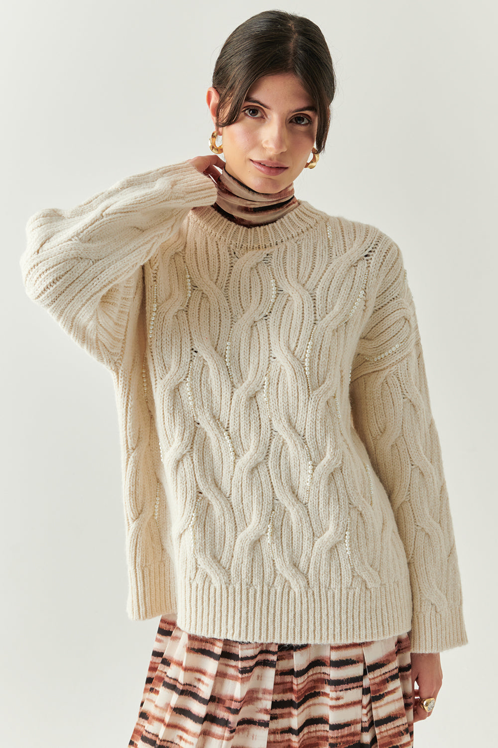 Calla Cable Knit Crew Neck Sweater