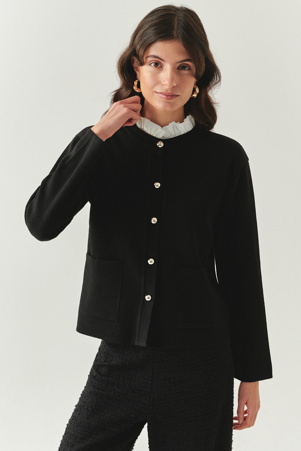 Kamilah Removable Collar Crew Neck Cardigan