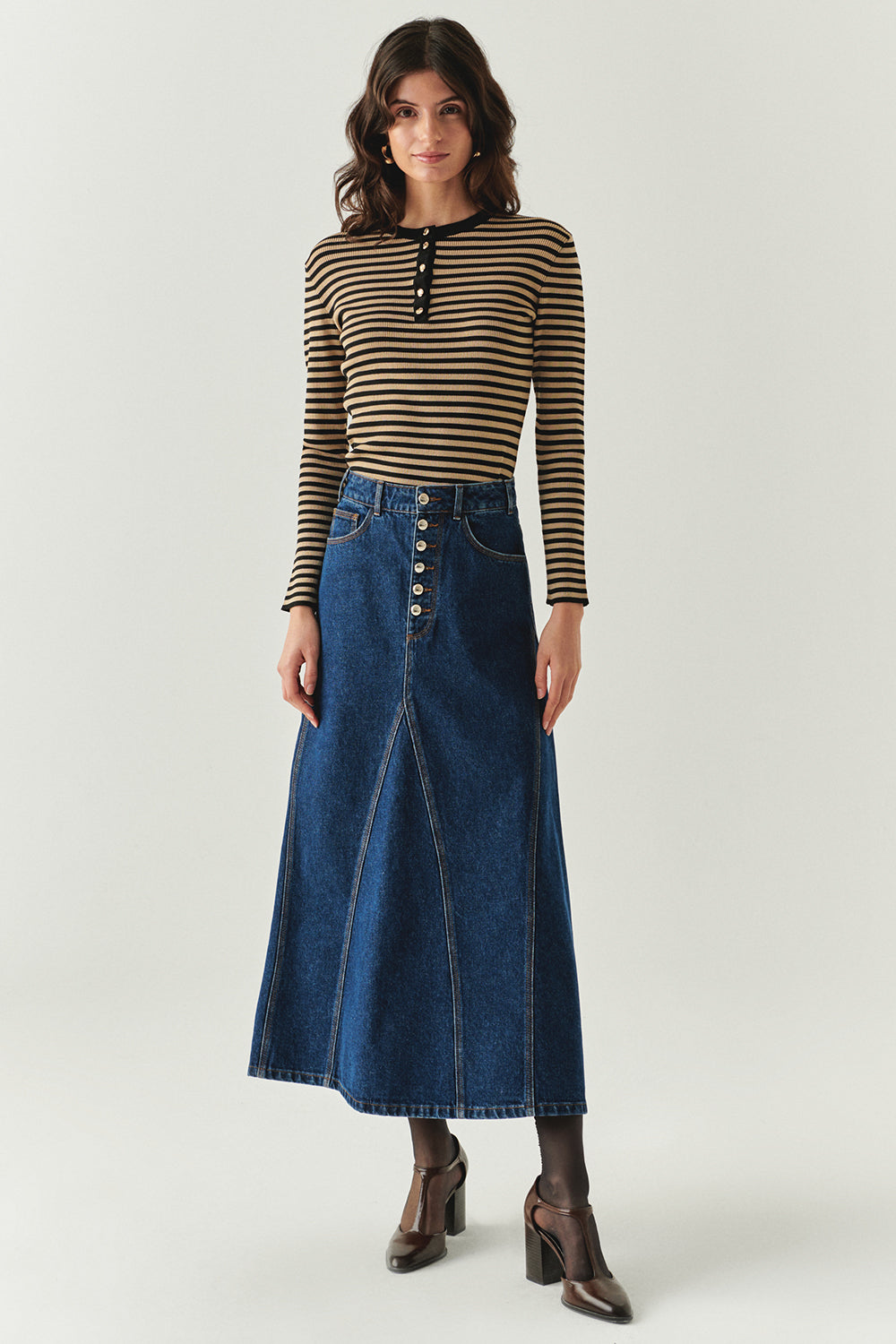 Araya Indigo Denim Maxi Skirt with Pockets