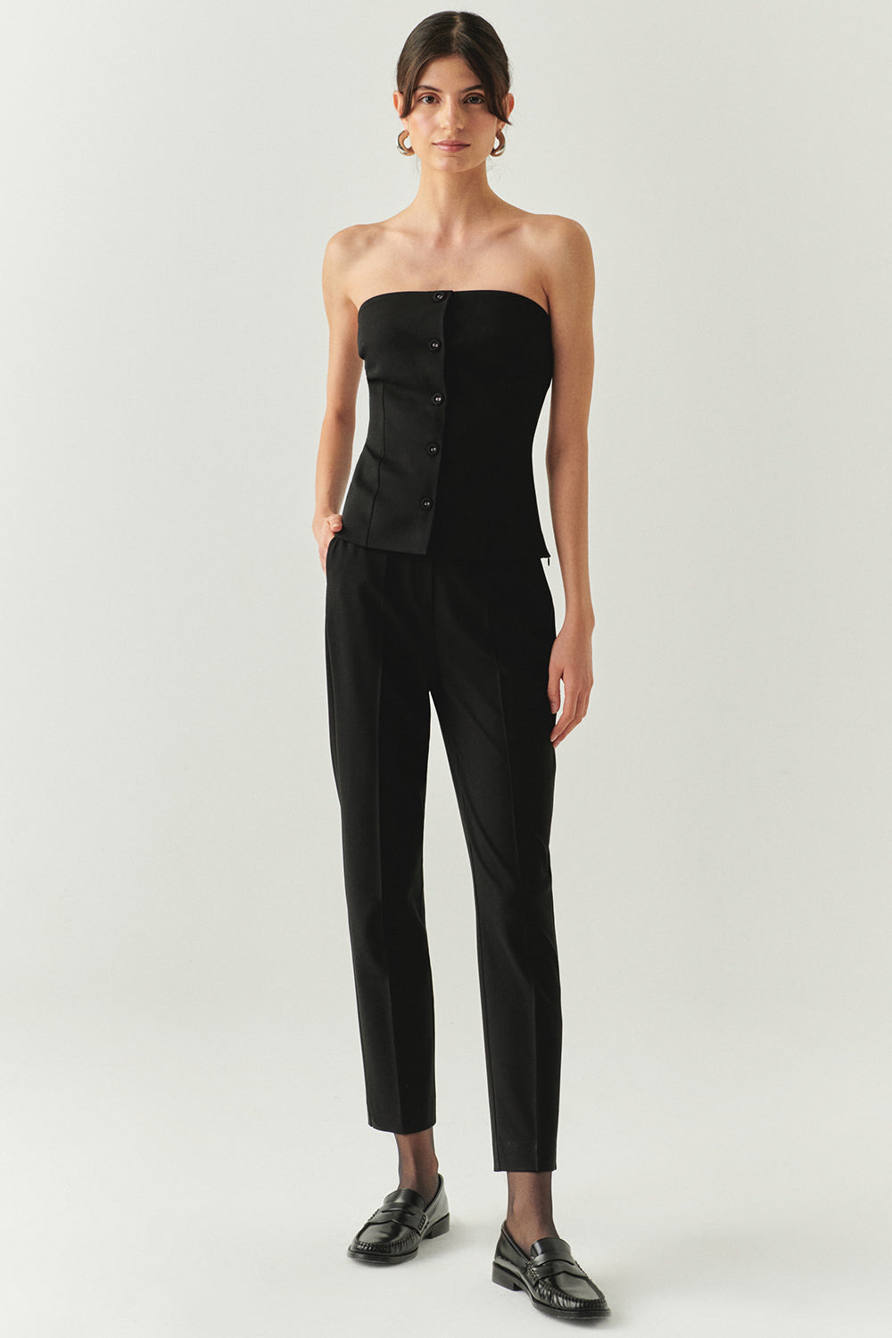 Baylee Black Strapless Button-Front Bustier