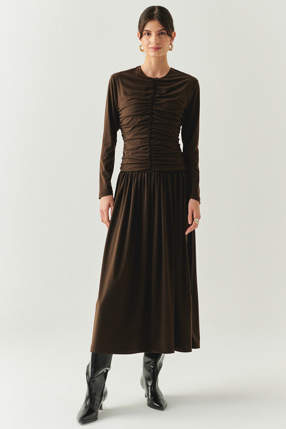 Melany Brown Long Sleeve V-Neck Knit Dress
