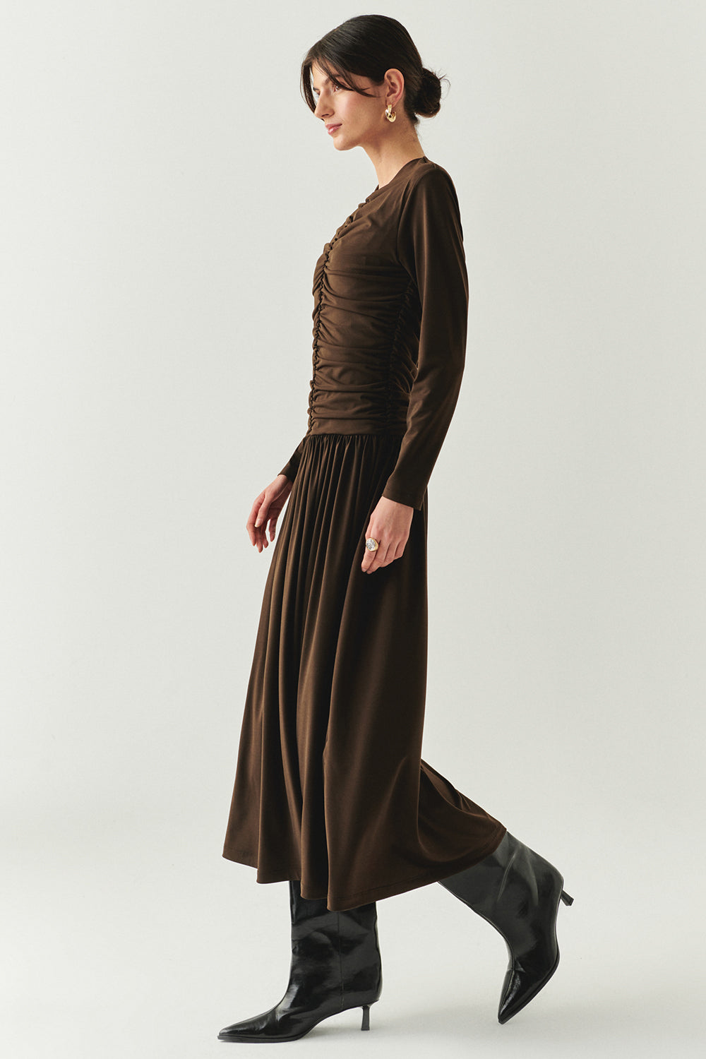 Melany Brown Long Sleeve V-Neck Knit Dress